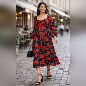 Ivy City Co Red and Black Floral Long Sleeve Dress